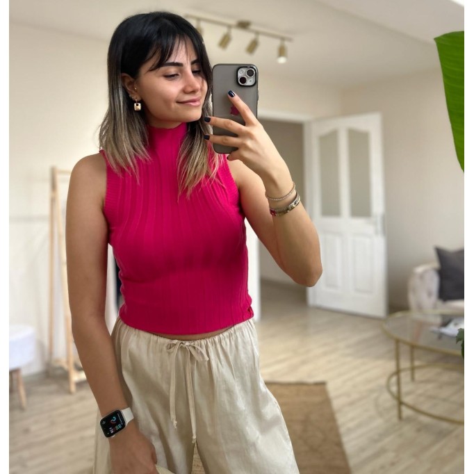 Fuşya Fitilli Bluz