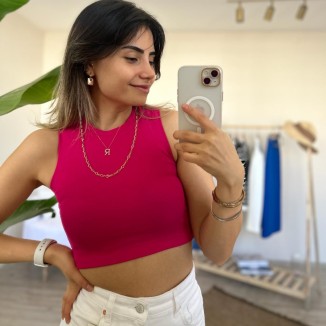 PEMBE 0 YAKA LİKRALI ATLET