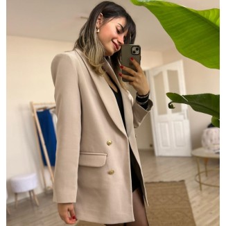 PREMİUM KREM GOLD DÜĞME DETAYLI BLAZER CEKET