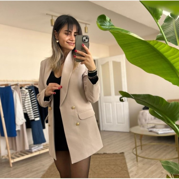 PREMİUM KREM GOLD DÜĞME DETAYLI BLAZER CEKET
