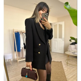 PREMİUM SİYAH GOLD DÜĞME DETAYLI BLAZER CEKET