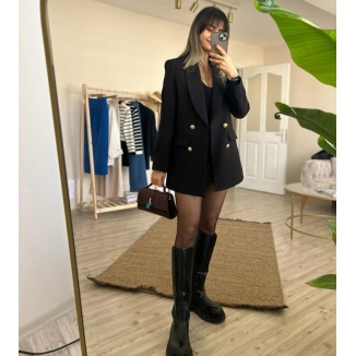 PREMİUM SİYAH GOLD DÜĞME DETAYLI BLAZER CEKET