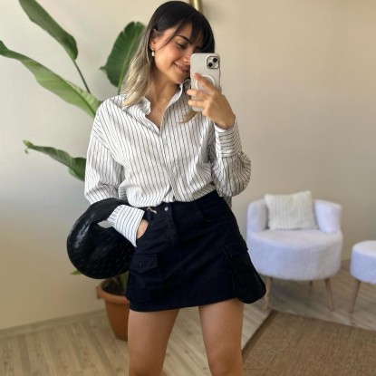 KARGO CEP DEYATLI SİYAH MİNİ ETEK