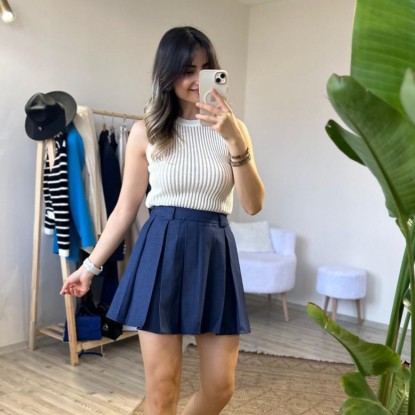 PİLELİ İNDİGO ETEK 