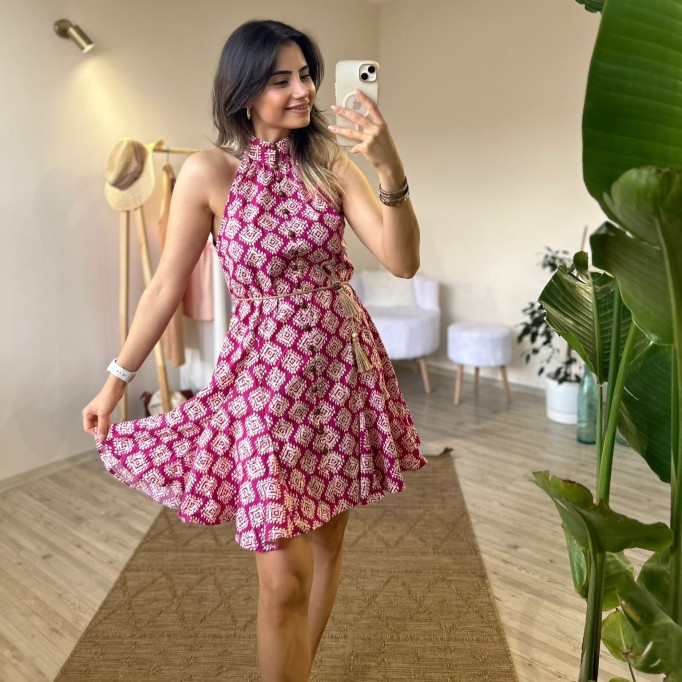 PREMİUM PEMBE BAĞLAMALI ELBİSE