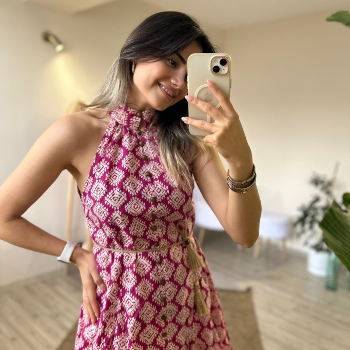 PREMİUM PEMBE BAĞLAMALI ELBİSE