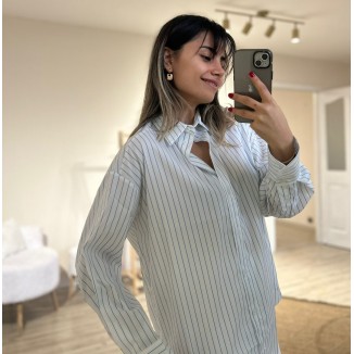 MAVİ ÇİZGİLİ POPLİN GÖMLEK